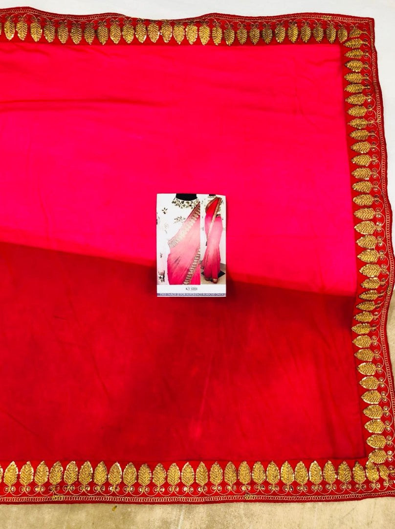 pink georgette embroidered partywear saree