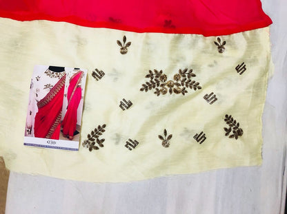 pink georgette embroidered partywear saree