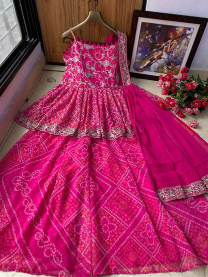 Pink georgette embroidered printed sharara suit