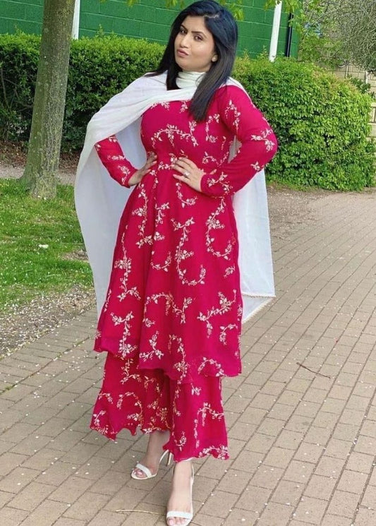 Pink georgette embroidered sharara suit