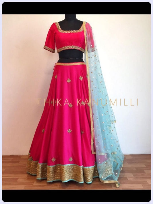 Pink Georgette embroidered wedding lehenga