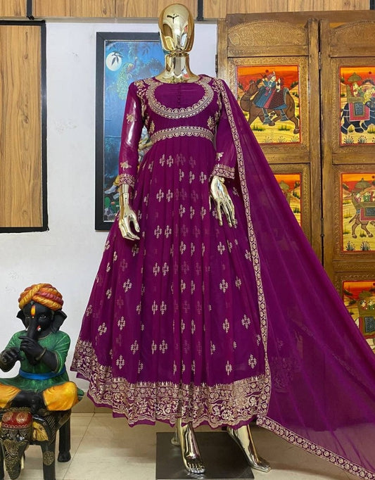Pink georgette embroidery work anarkali suit