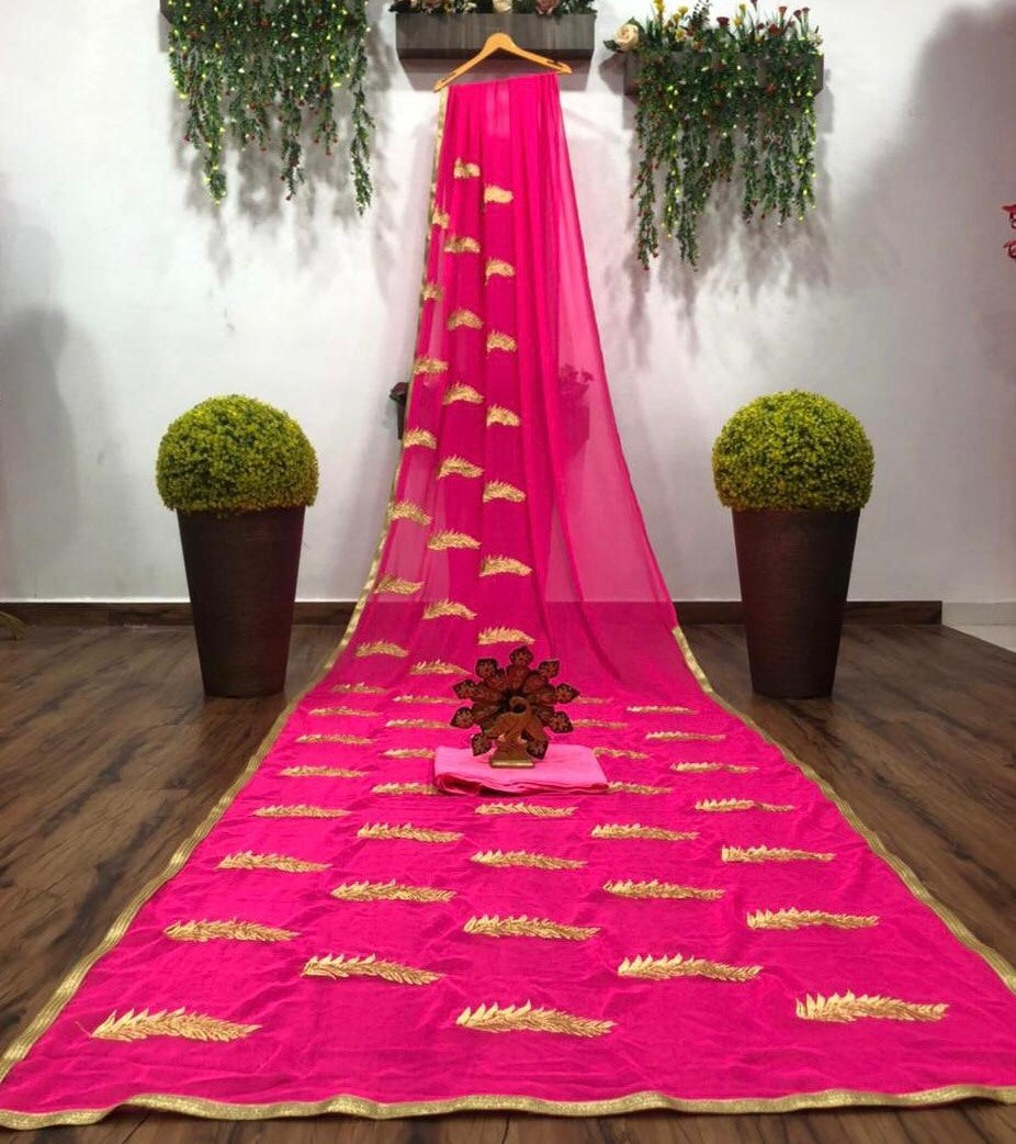 Pink georgette embroidery work saree