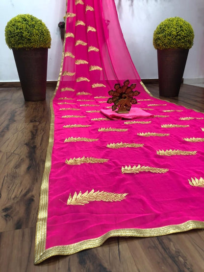 Pink georgette embroidery work saree