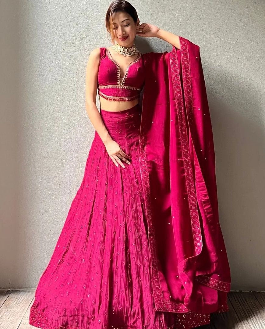 Pink georgette embroidery worked lehenga choli