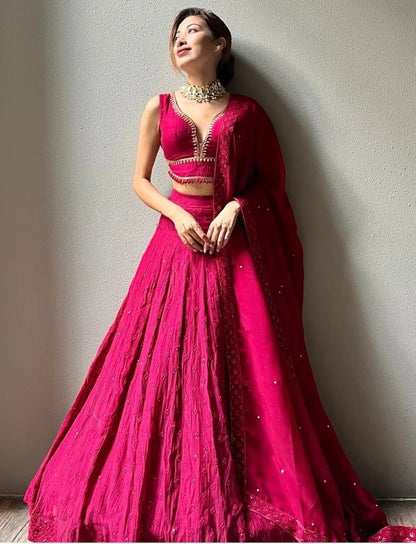 Pink georgette embroidery worked lehenga choli