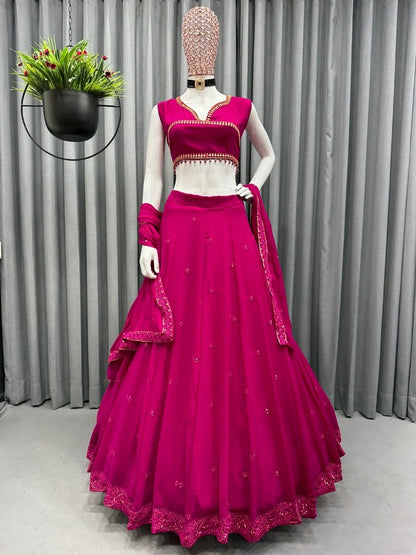 Pink georgette embroidery worked lehenga choli