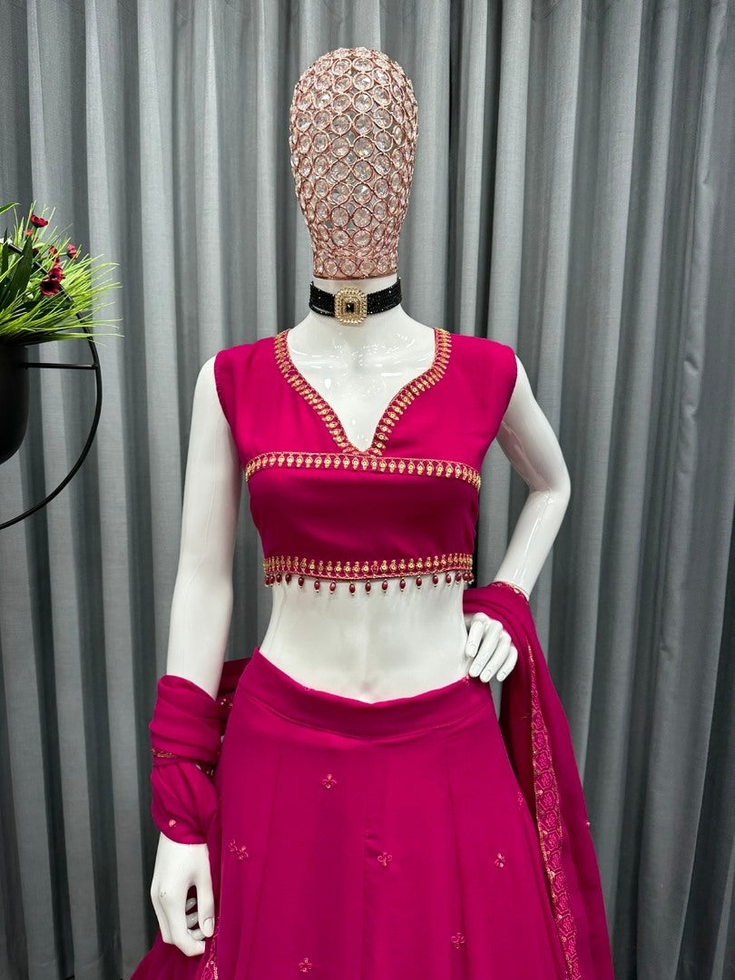 Pink georgette embroidery worked lehenga choli