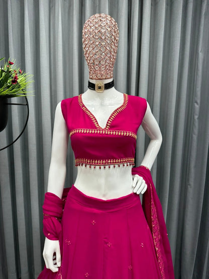 Pink georgette embroidery worked lehenga choli