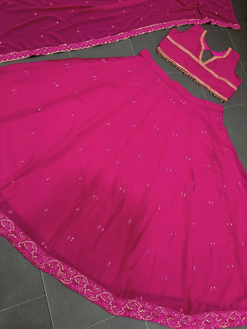 Pink georgette embroidery worked lehenga choli