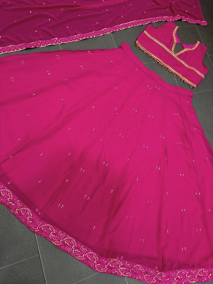 Pink georgette embroidery worked lehenga choli