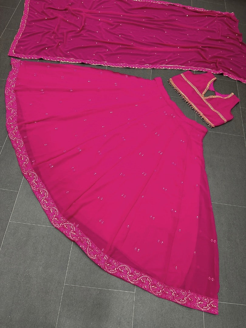 Pink georgette embroidery worked lehenga choli