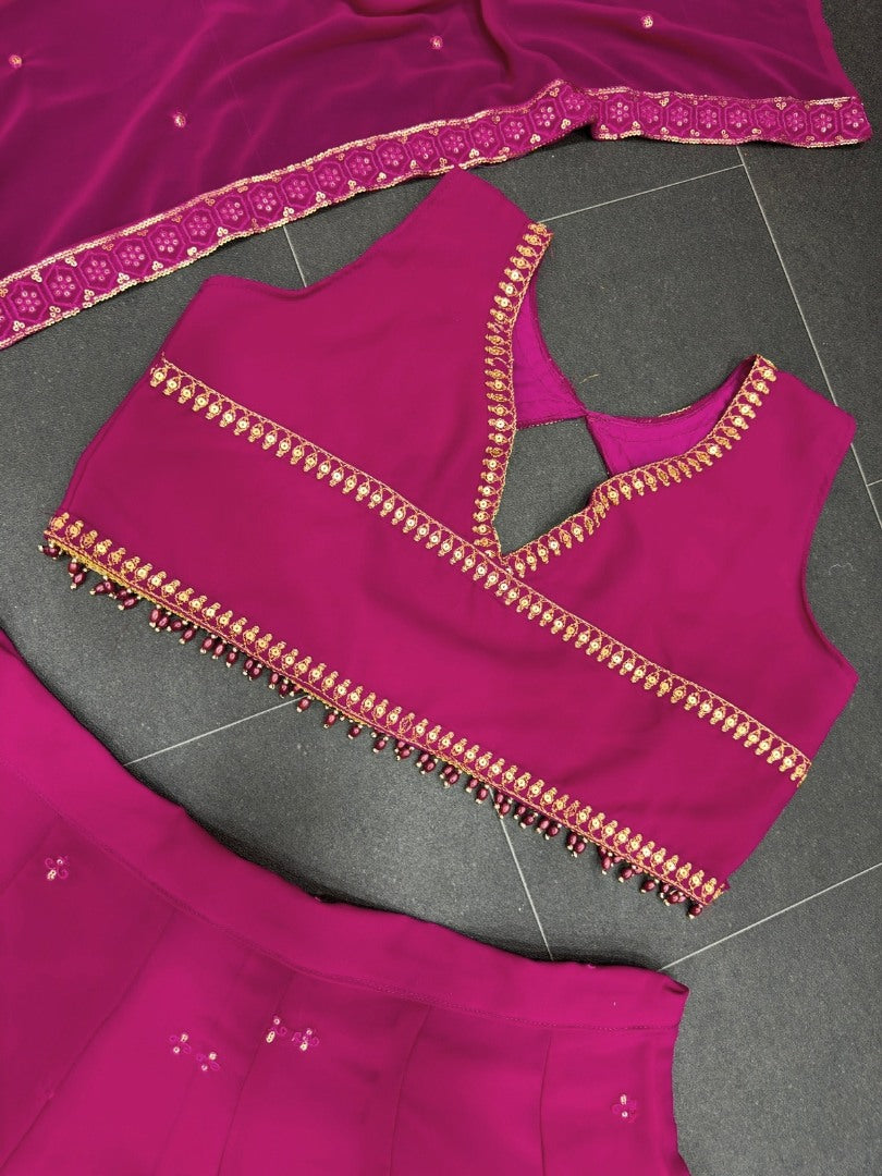 Pink georgette embroidery worked lehenga choli