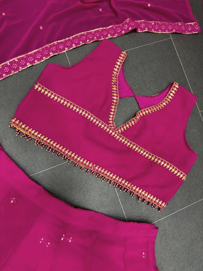 Pink georgette embroidery worked lehenga choli