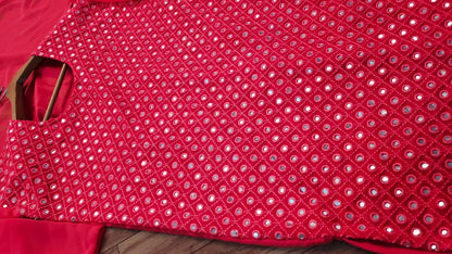 Pink georgette heavy embroidered mirror work salwar with palzzo