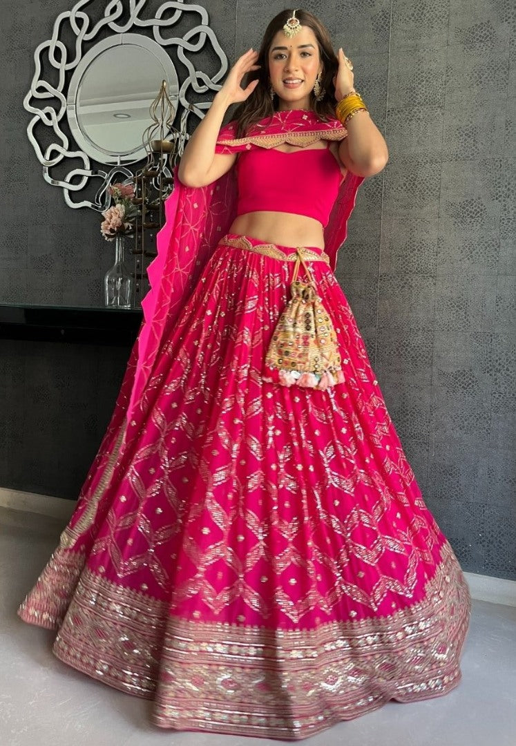 Pink georgette heavy embroidered wedding lehenga choli