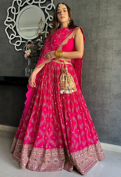 Pink georgette heavy embroidered wedding lehenga choli