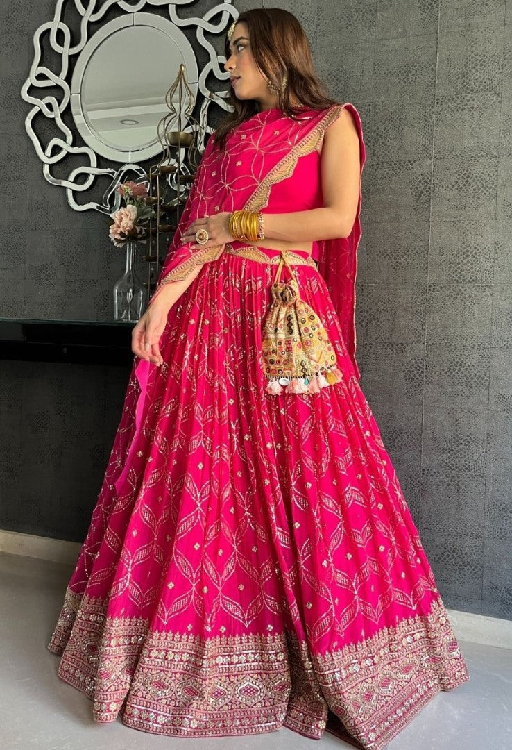 Pink georgette heavy embroidered wedding lehenga choli