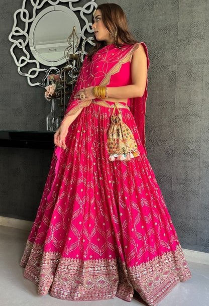 Pink georgette heavy embroidered wedding lehenga choli