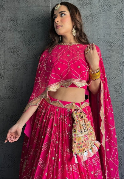 Pink georgette heavy embroidered wedding lehenga choli