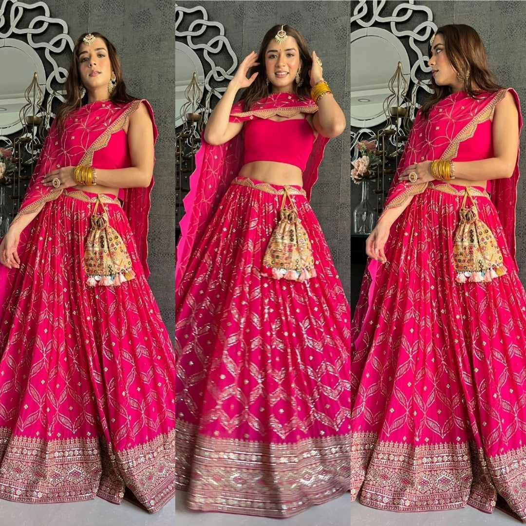 Pink georgette heavy embroidered wedding lehenga choli