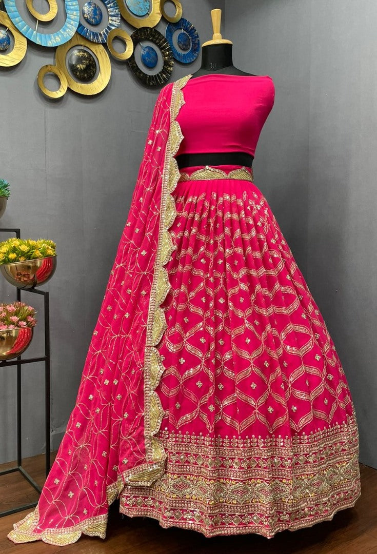 Pink georgette heavy embroidered wedding lehenga choli