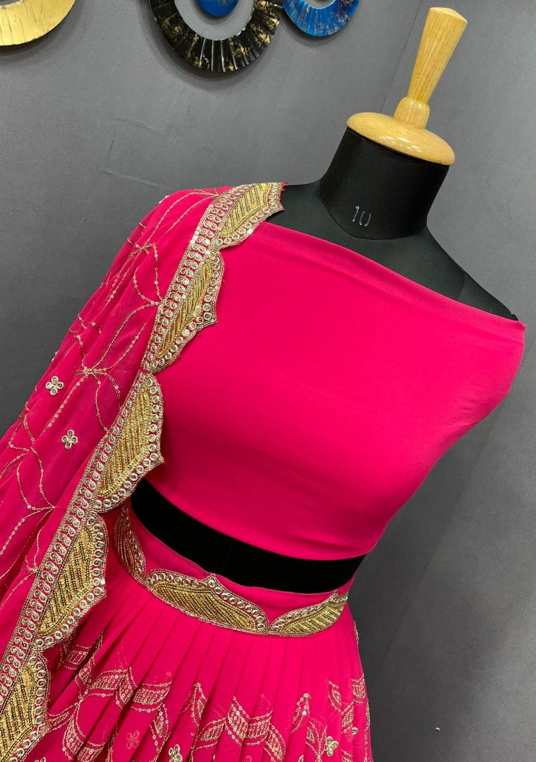Pink georgette heavy embroidered wedding lehenga choli
