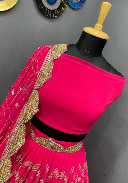 Pink georgette heavy embroidered wedding lehenga choli