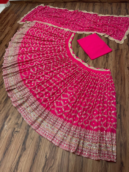 Pink georgette heavy embroidered wedding lehenga choli