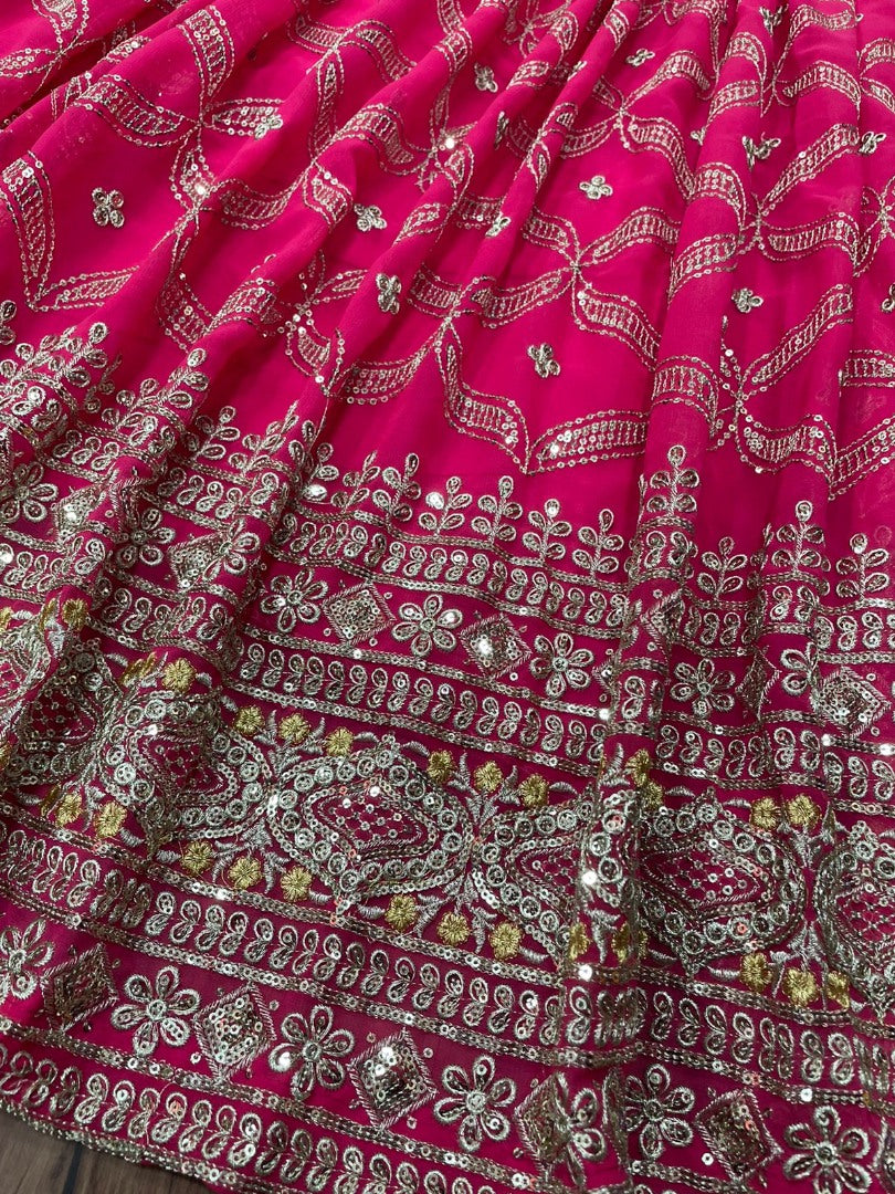 Pink georgette heavy embroidered wedding lehenga choli