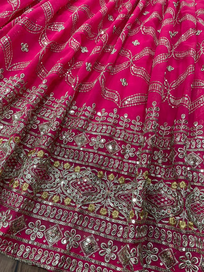 Pink georgette heavy embroidered wedding lehenga choli
