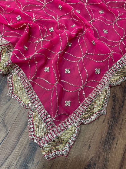 Pink georgette heavy embroidered wedding lehenga choli
