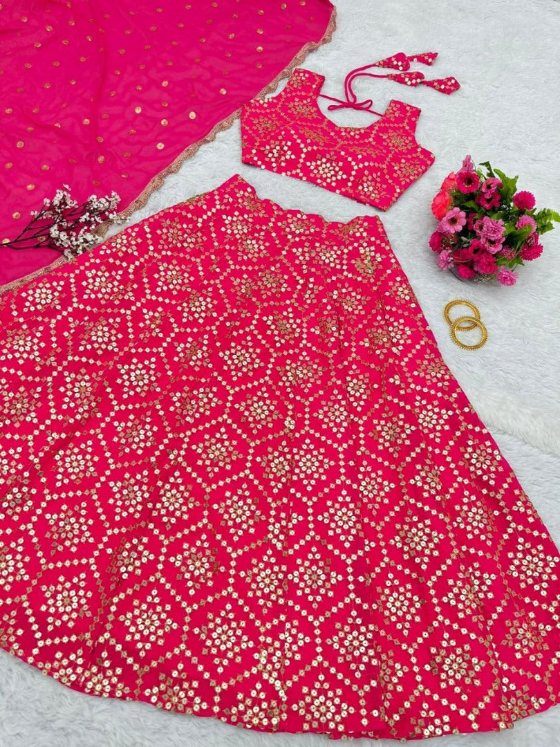 Pink georgette heavy sequence work wedding lehenga choli