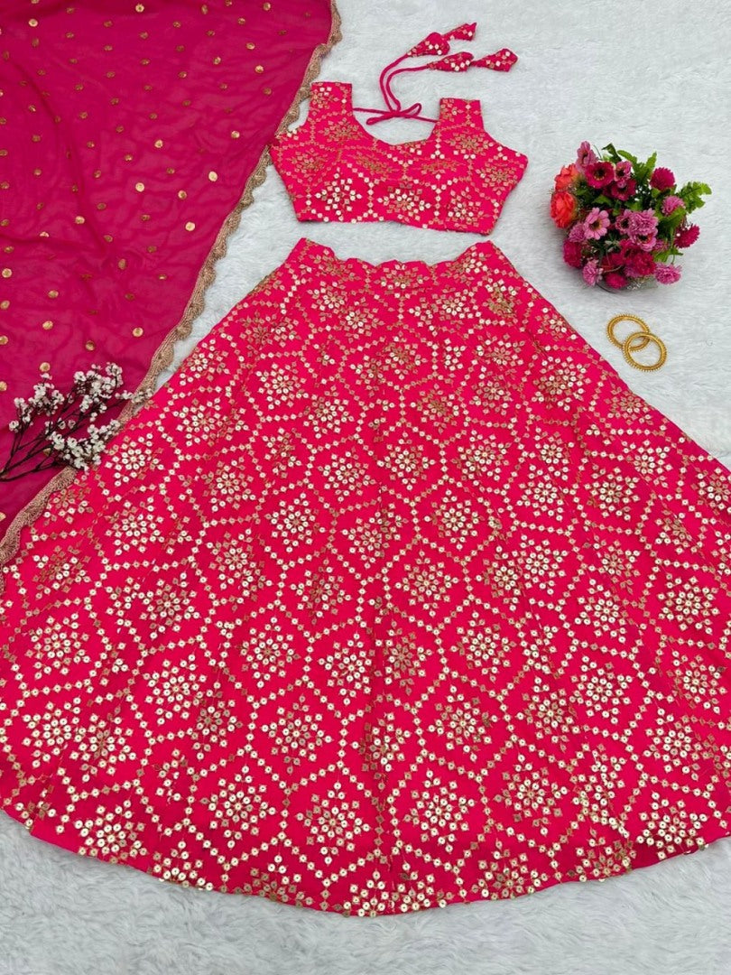 Pink georgette heavy sequence work wedding lehenga choli