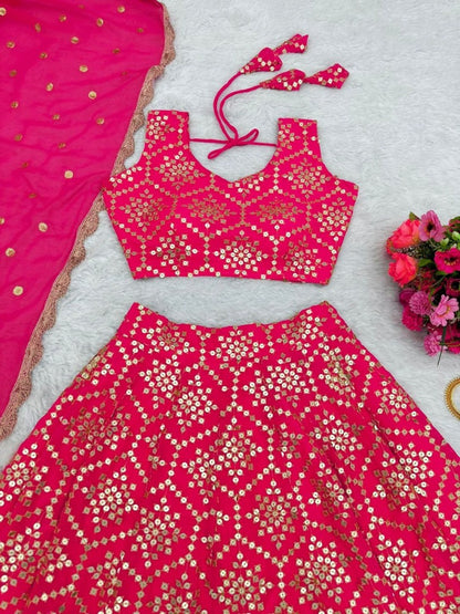 Pink georgette heavy sequence work wedding lehenga choli