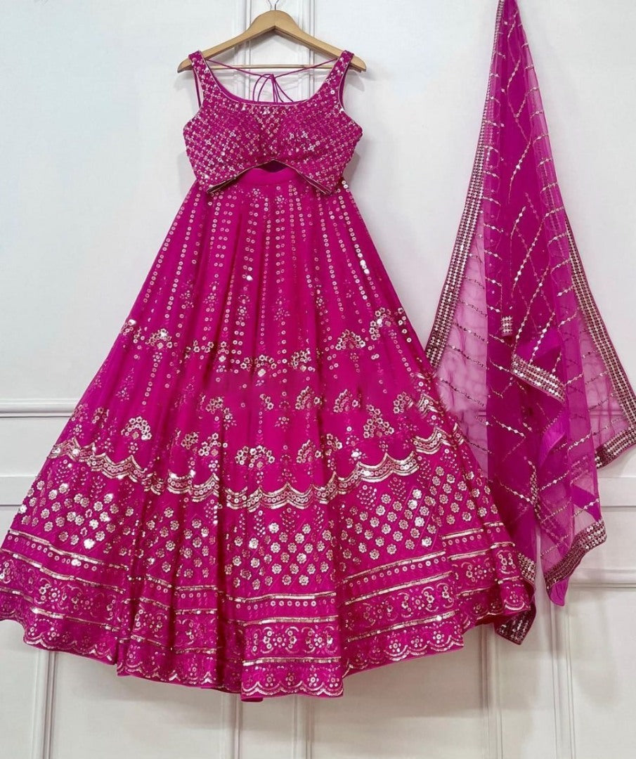 Pink georgette heavy wedding lehenga choli