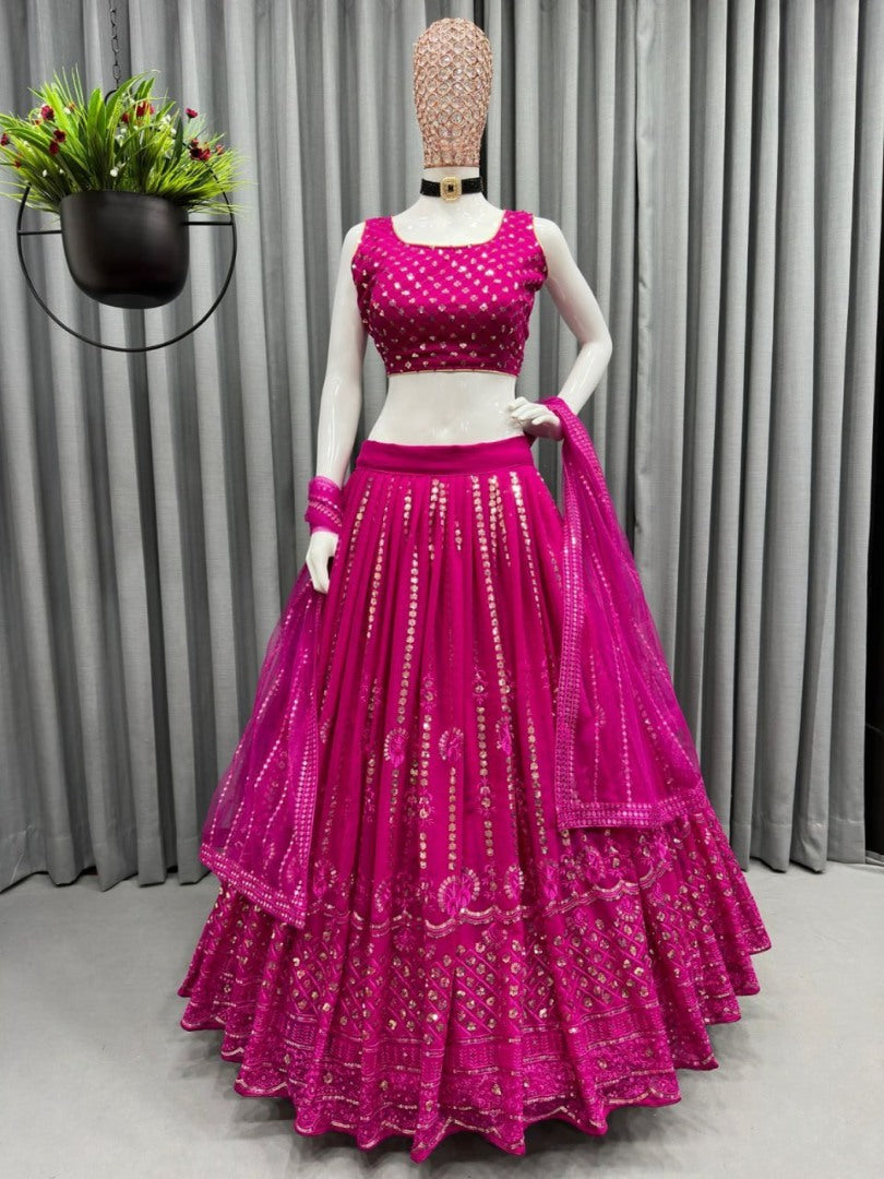 Pink georgette heavy wedding lehenga choli