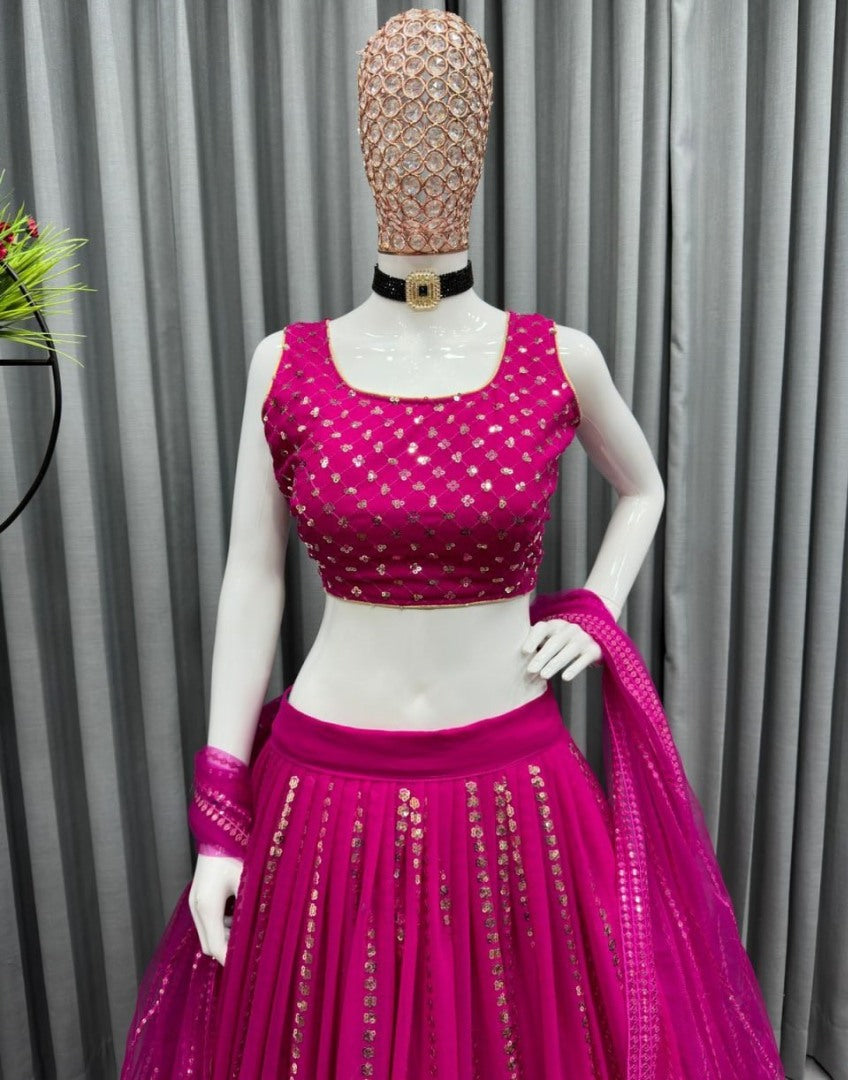 Pink georgette heavy wedding lehenga choli