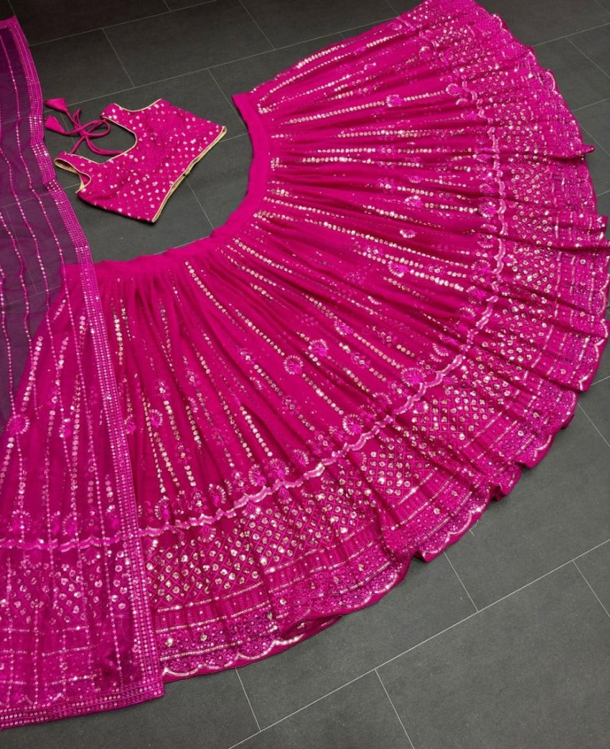 Pink georgette heavy wedding lehenga choli