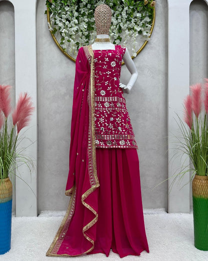 Pink georgette heavy work designer plazzo suit