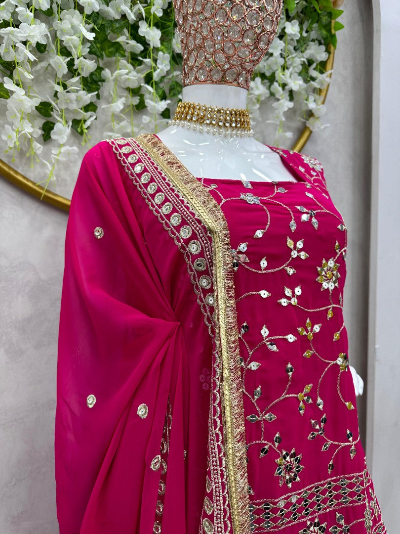 Pink georgette heavy work designer plazzo suit