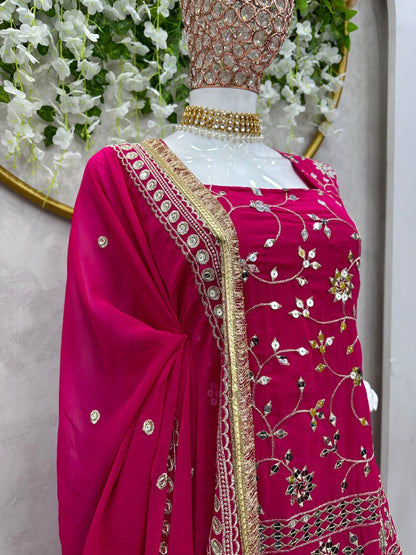 Pink georgette heavy work designer plazzo suit