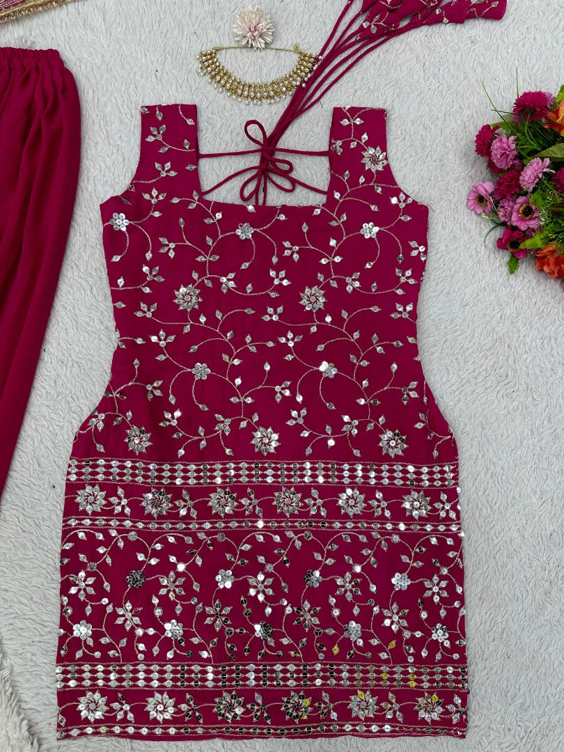 Pink georgette heavy work designer plazzo suit