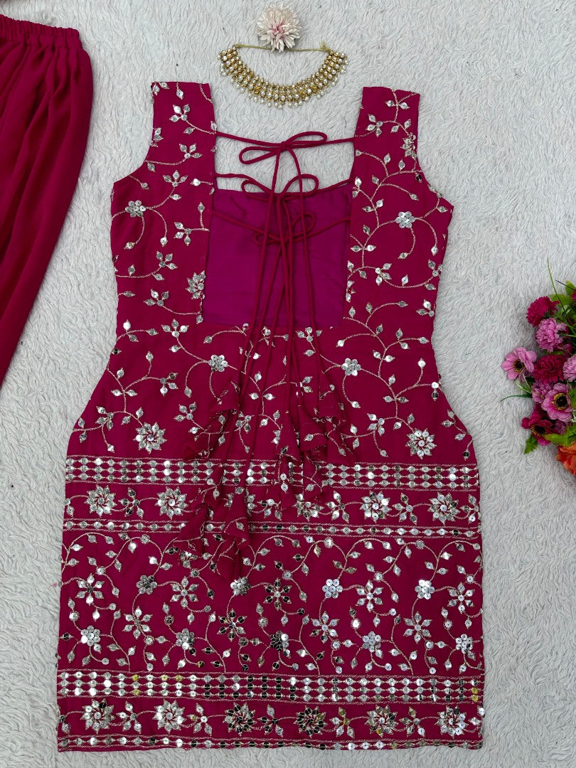 Pink georgette heavy work designer plazzo suit