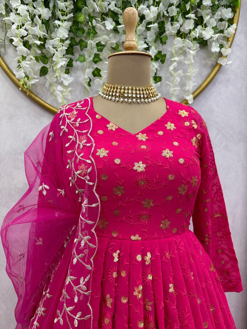 Pink georgette heavy work wedding anarkali suit