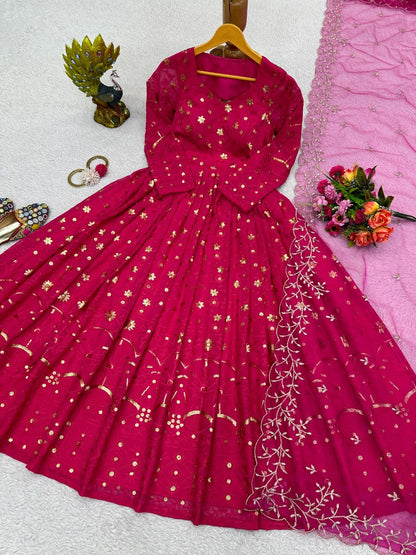 Pink georgette heavy work wedding anarkali suit