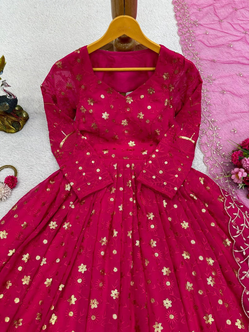 Pink georgette heavy work wedding anarkali suit