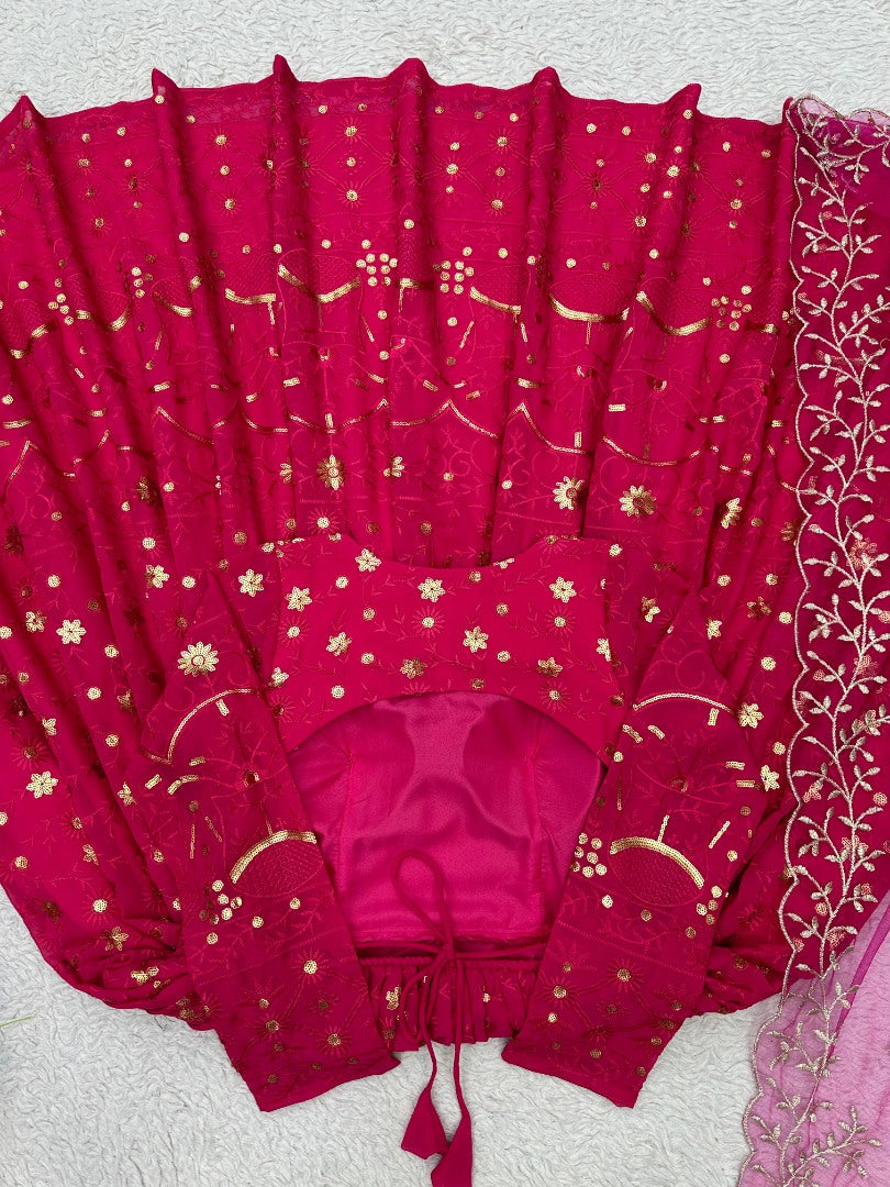 Pink georgette heavy work wedding anarkali suit