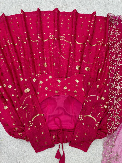 Pink georgette heavy work wedding anarkali suit