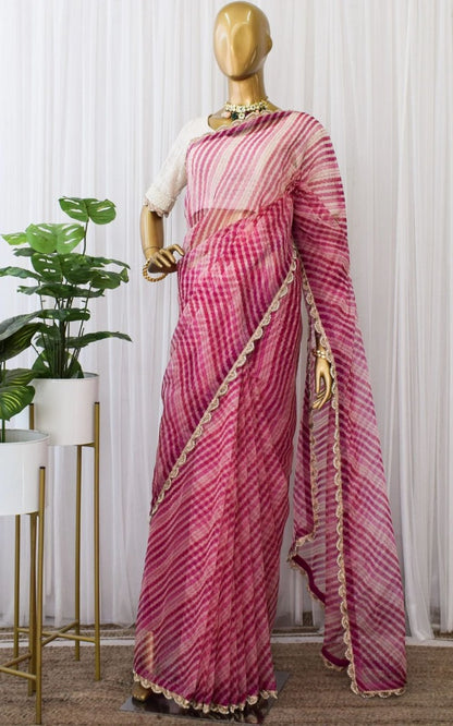 Pink georgette laheriya printed saree